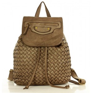 K18 Petit sac à dos cuir pour dames. Cuir italien tressé fait-main vintage | Noir Marron Vert Beige